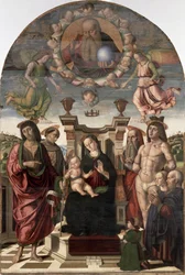 Die Madonna und das Kind auf dem Thron mit Heiligen
